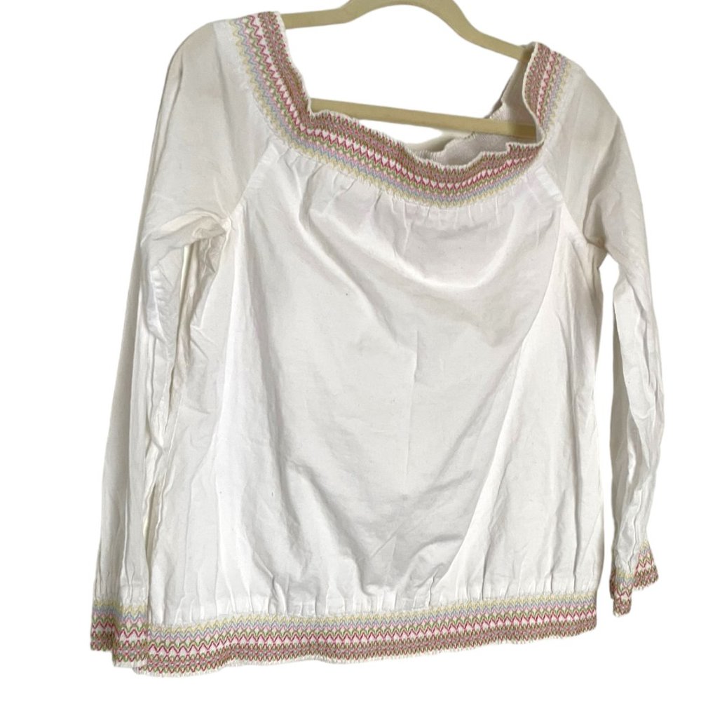 Lilly Pulitzer Off The Shoulder Blouse Medium White Rainbow Smocked Top Long Slv